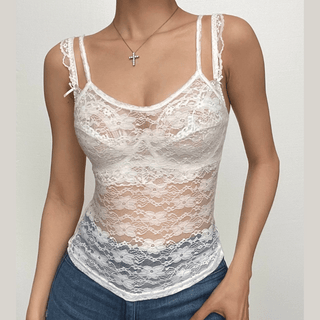 U neck see through lace backless cami top