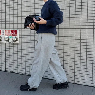 Pintuck Wide Brushed Sweatpants