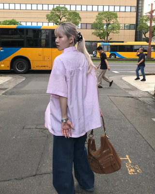 Oversized striped short-sleeved shirt