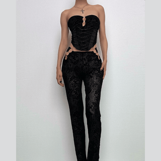 O ring bustier lace up see through tube pant set