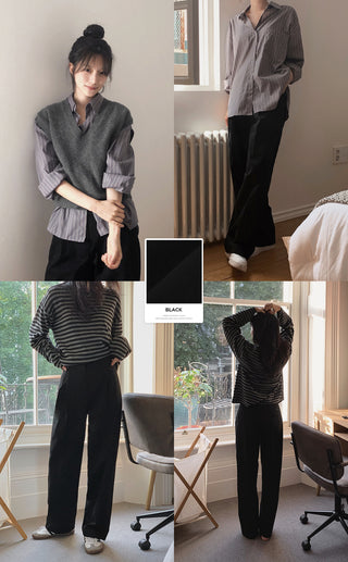 Wide cotton slacks with pleats