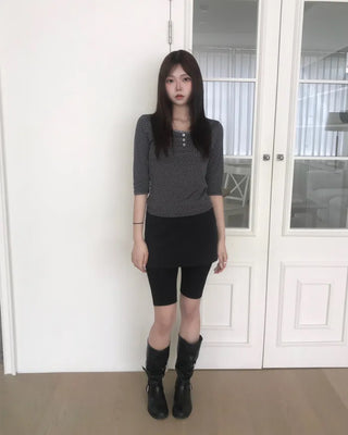 star button mid sleeve tee (3color)