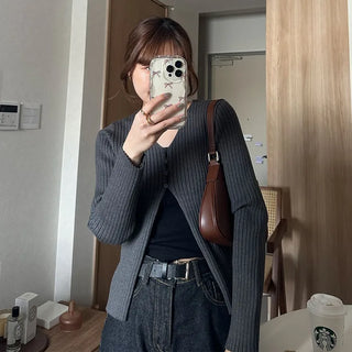Ribbed Open Cardigan