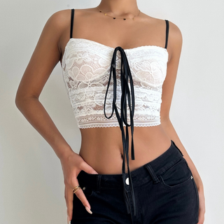 Halter lace sweetheart neck knotted cami top