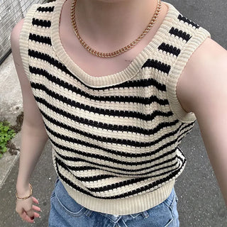 Striped knit sleeveless knit