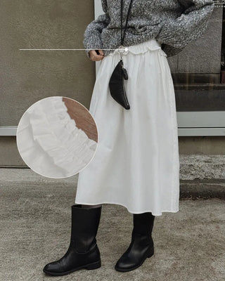 Cotton frill midi skirt