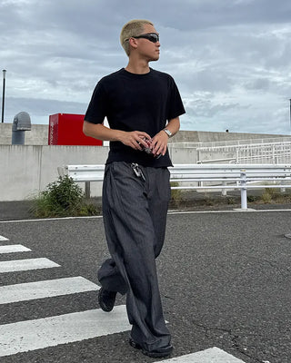 Side-tuck denim slacks