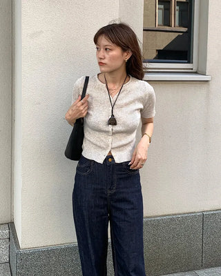 Ribbed Half-Sleeve Cardigan