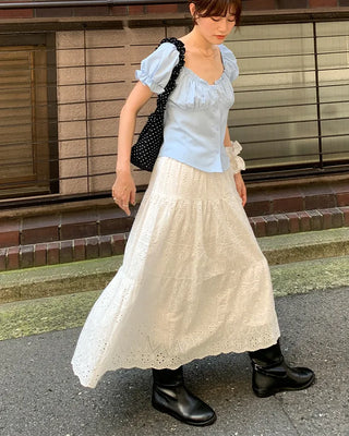 Perforated lace long skirt