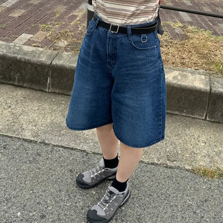 D-ring Bermuda denim pants