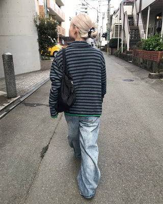 Half-neck striped zip