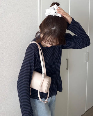 Waist frill striped T-shirt