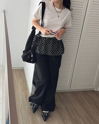 Polka Dot Skirt Layered Cotton Pants