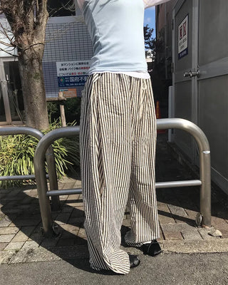 Striped pants with string waistband