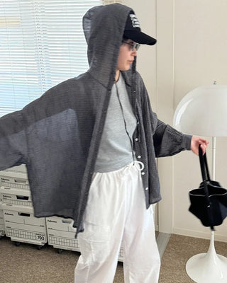 Checked hooded shirt