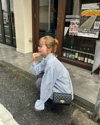 Puff-sleeve striped blouse
