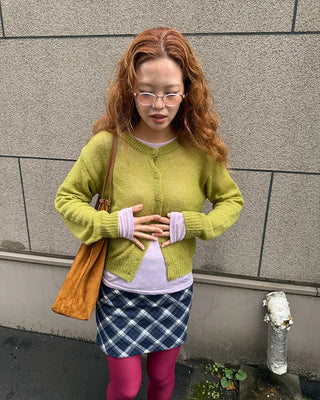Round neck alpaca knit cardigan