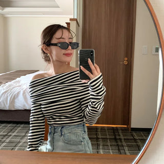 Striped off-shoulder knit