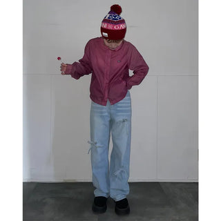 Ribbon denim pants