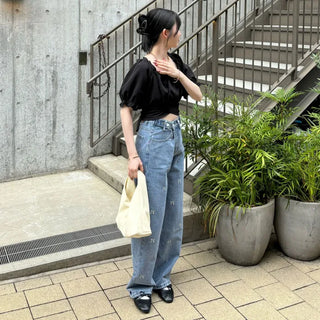 Back ribbon off-shoulder blouse