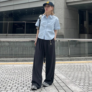 Plain cropped short-sleeved shirt