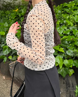 Polka Dot See-Through Long Sleeve T-Shirt