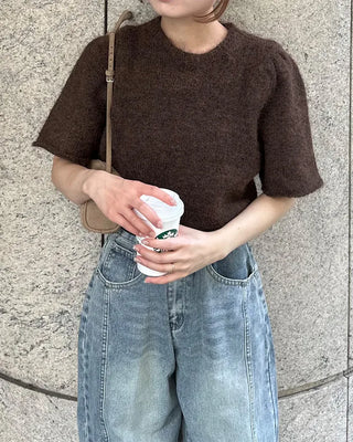 Long tie & short-sleeve knit set