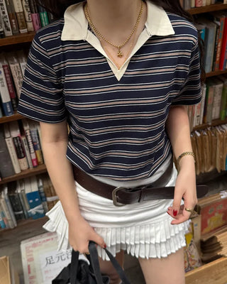 Color border half-sleeve T-shirt