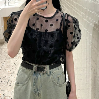 Polka Dot Puff Sleeve Blouse