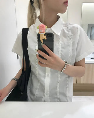 Lace-detail short-sleeved blouse