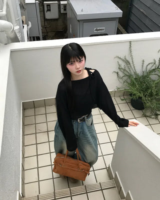 Suede belt buckle shoulder bag