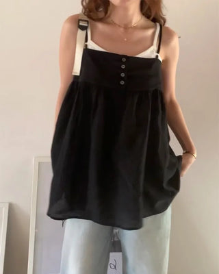 Back-button sleeveless blouse