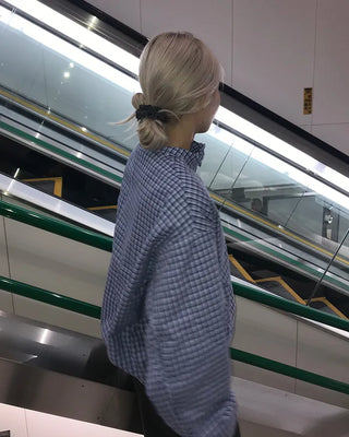Gingham check half-zip pullover