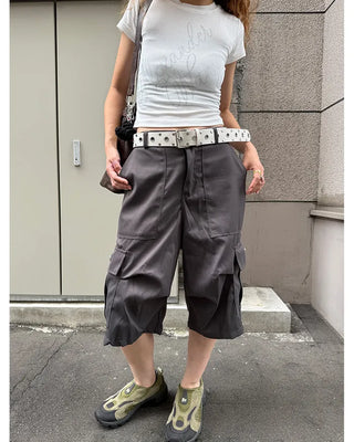Tucked cargo Bermuda cotton pants