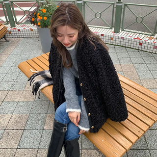 V-neck boa jacket