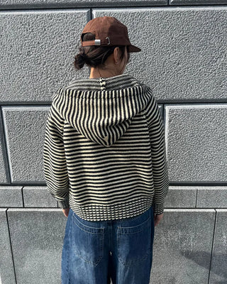 Oversized striped hooded zip-up