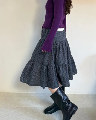 Checked tiered flared skirt
