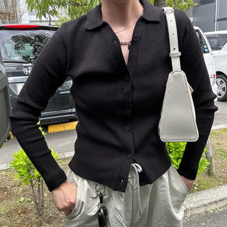 V-neck ribbed cardigan