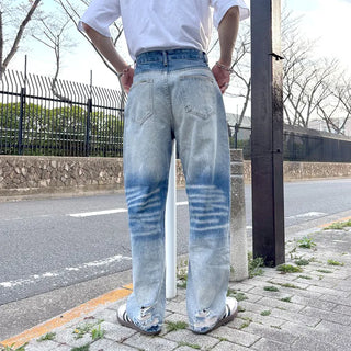 (Unisex) Washed Wide Denim Pants