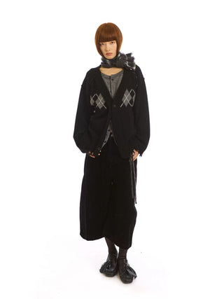 [NeverSeez] Argyle Layered Knit Cardigan