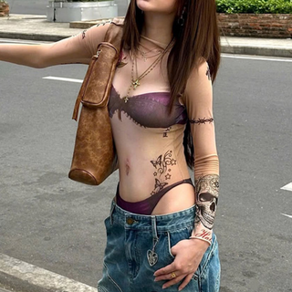 Long sleeve crewneck print contrast bodysuit