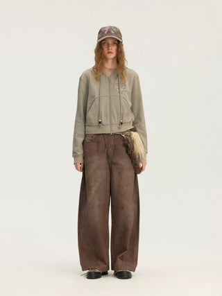 [Monterest] Washed Curved Seam Wide Leg Pants