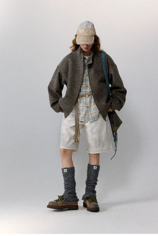 [Monterest] Wool Blend Stand Collar Harrington Jacket