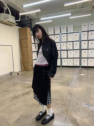 NEVERSEEZ Checkered Patchwork Skirt