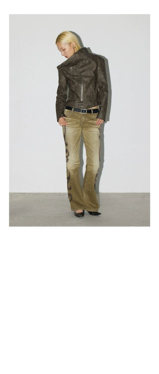 CONP Cross Collar Leather Jacket (Brown)