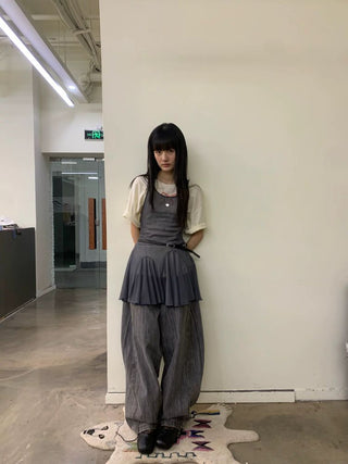 [NeverSeez] Mesh Layered Pleated Vest Dress