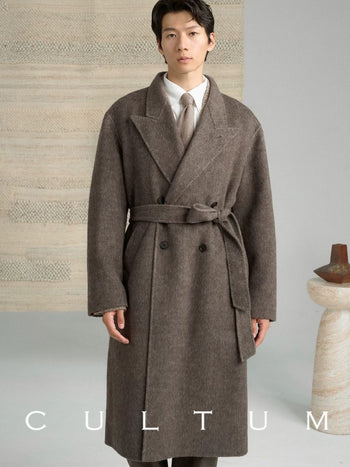 [CULTUM] Wool Blend Double-Breasted Long Coat