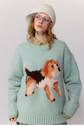 [Monterest] Relaxed Fit Dog Pattern Knit Sweater