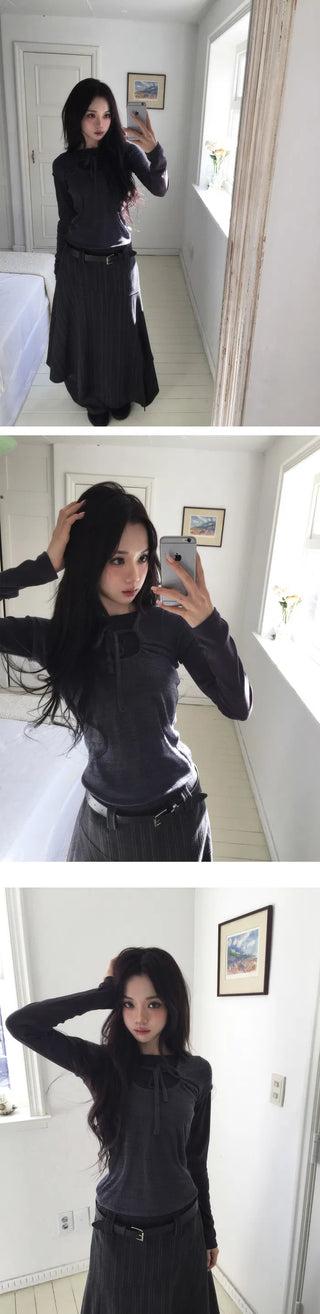 Twin Ribbon Shirring Layered T-Shirt - 3 Colors
