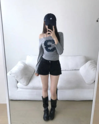 NUMBER OFF SHOULDER TEE (5color)